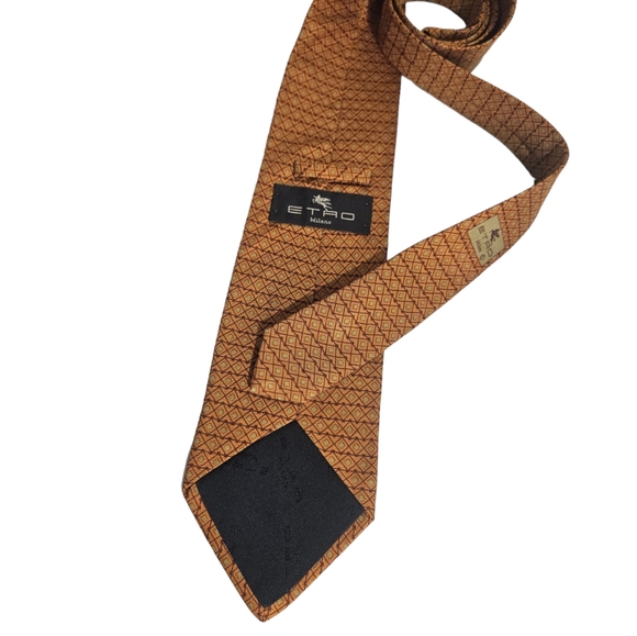ETRO Brown Geometric Silk LUXURY Tie ITALY - Picture 2 of 5